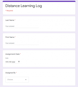 Link to force-copy of Distance Learning Log